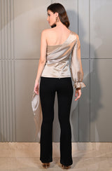 One Shoulder Grey Shimmer Organza Top