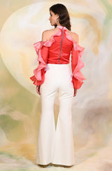Two Tone Organza Top With Ruffle Detailing