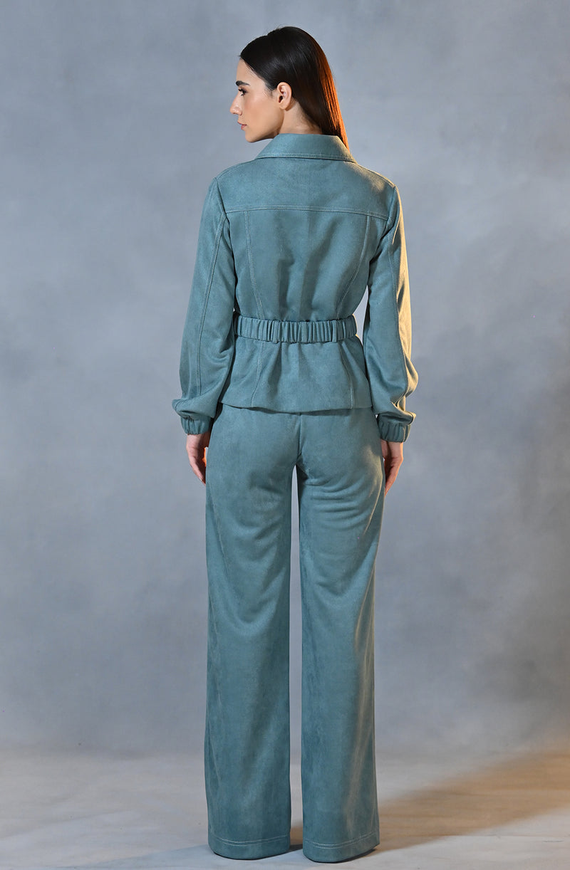 Aqua Sky Jacket & Pant Set With Stitch Detail