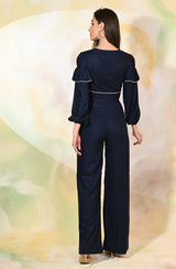 Navy Blue Crop Top & Pants Set