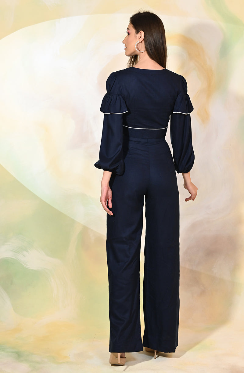 Navy Blue Crop Top & Pants Set