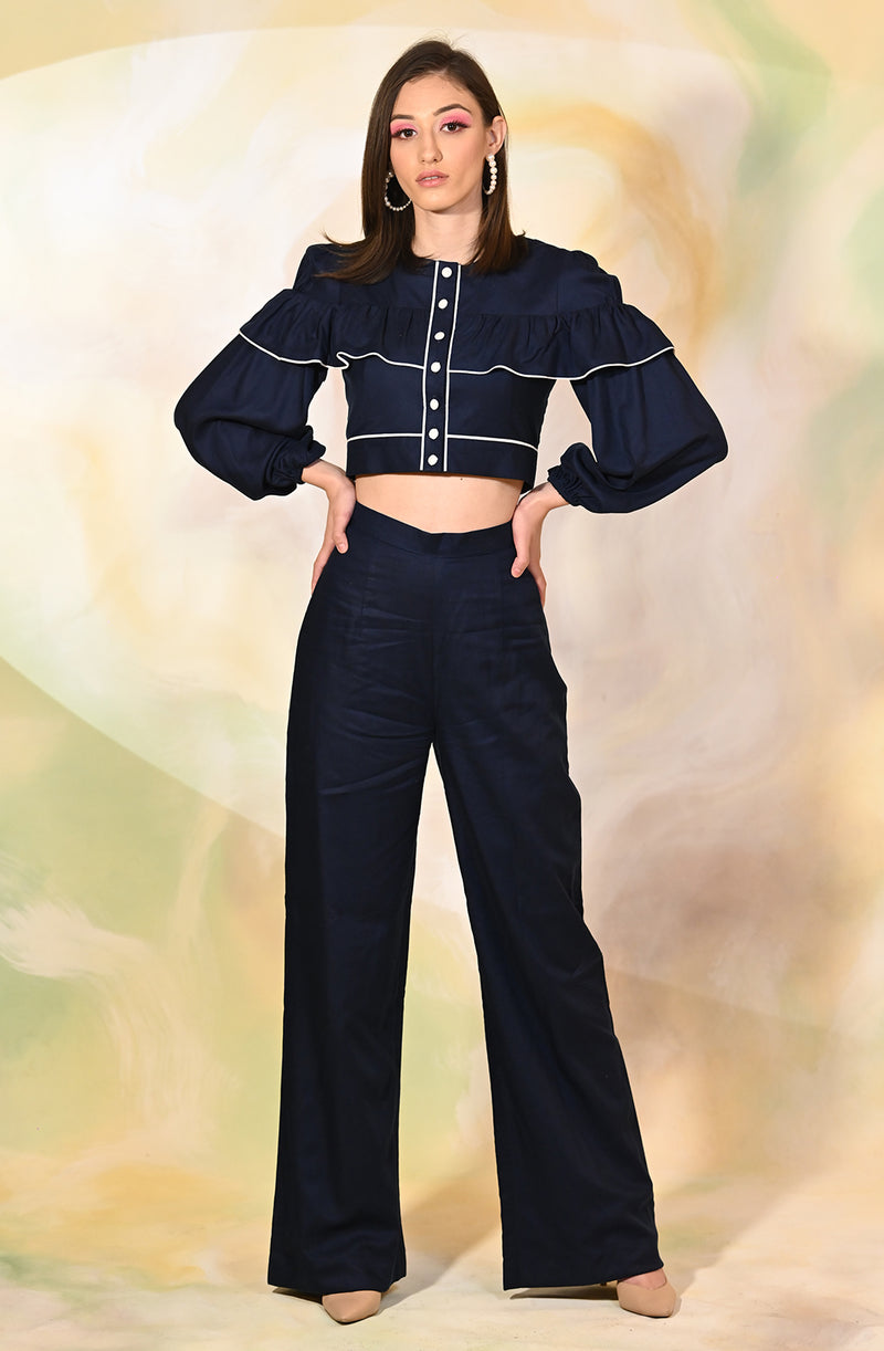 Navy Blue Crop Top & Pants Set