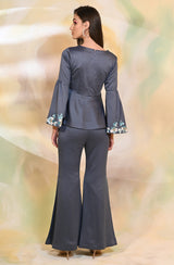 Steel Blue Embroidered Top & Pants Set