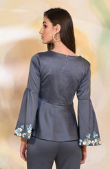 Steel Blue Embroidered Top