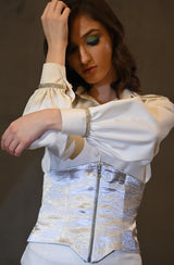 White Embroidered Shirt With Corset Belt