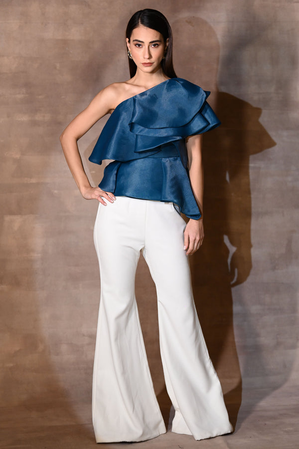 French Blue Frill Top