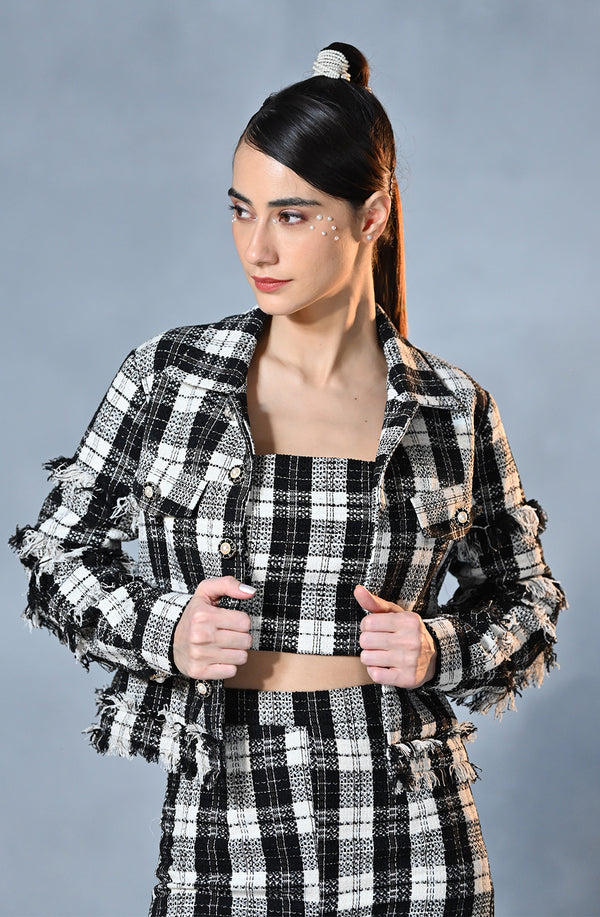 Black & White Tweed Jacket With Inner