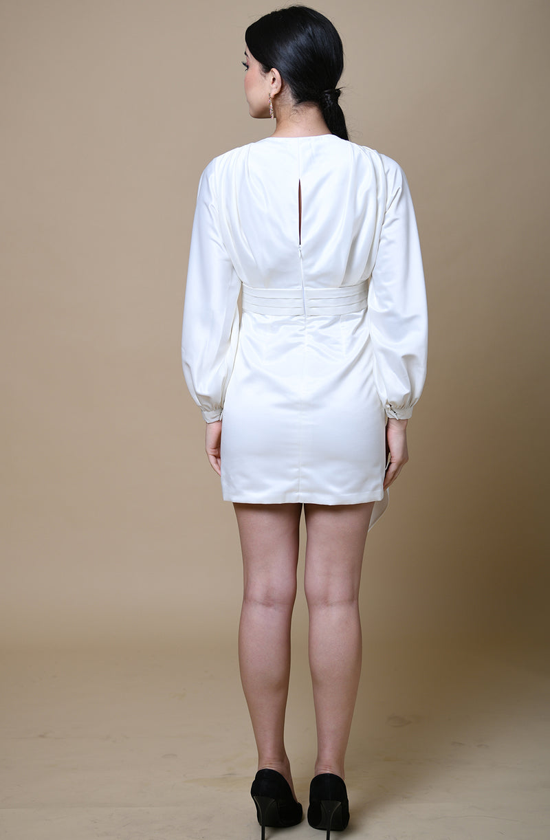 White Dress With Drape Detail