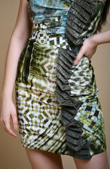 Green Abstract Print Frill Dress