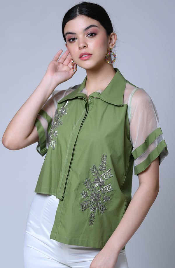Olive Green Embroidered Shirt