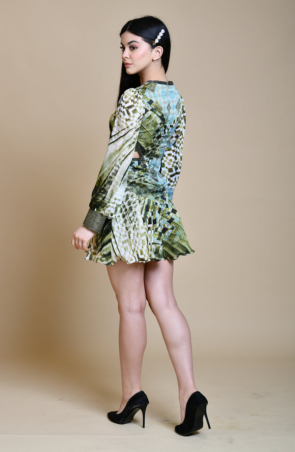 Green Abstract Print Cut Out Dress Ombrello Clothing Green Abstract Print Cut Out Dress Ombrello Clothing