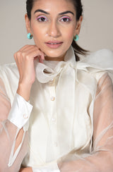 White Organza Shirt With Bow
