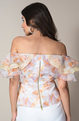 Printed Organza Ruffle Top