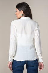 White Pocket Embroidered Shirt