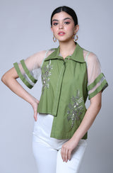 Olive Green Embroidered Shirt