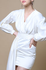White Dress With Drape Detail